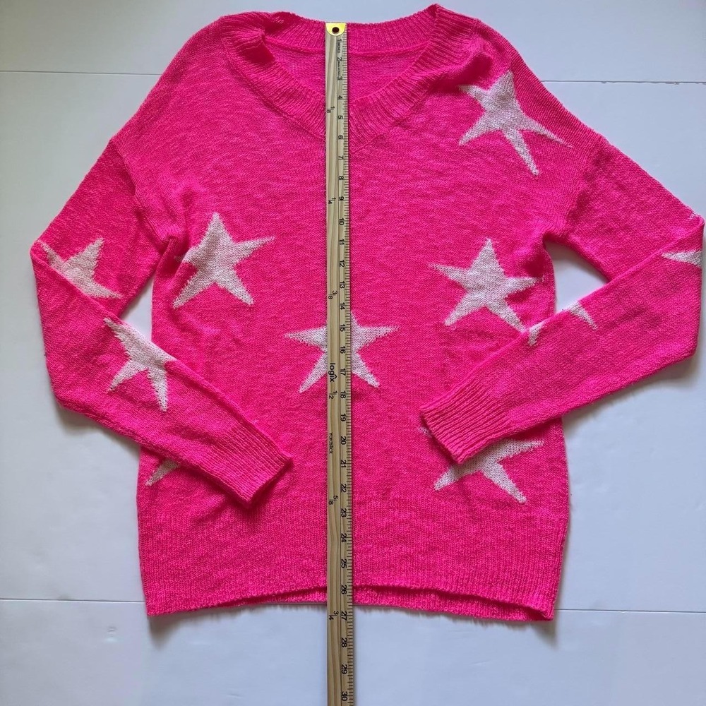 Unbranded Pink Star Print V-Neck Knit Sweater Womens Long Sleeve Top - Picture 4 of 5